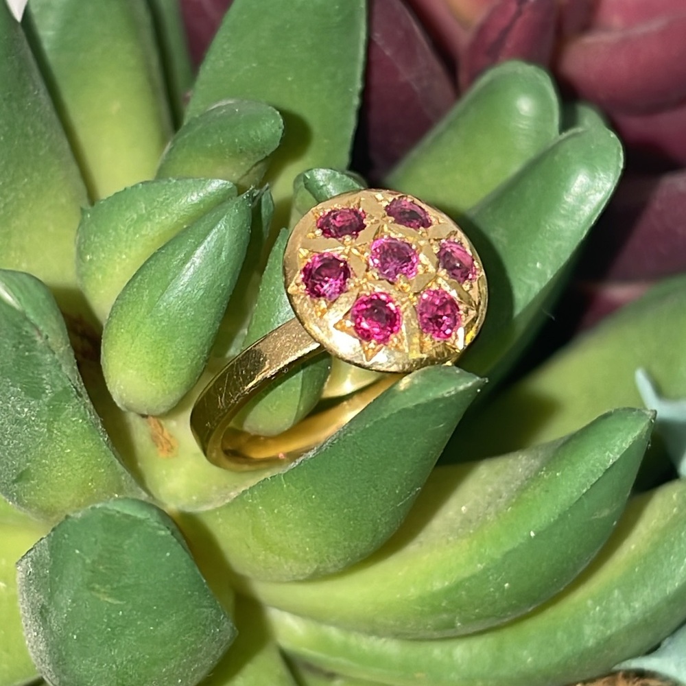 Solid 14k Yellow Gold Natural Red Ruby Gemstones … - image 3